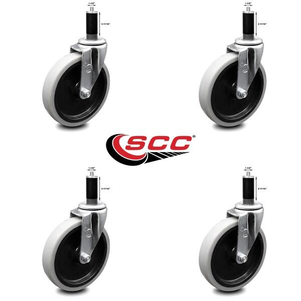 5 Inch Thermoplastic Rubber Wheel 1-1/8 Inch Expanding Stem Caster SCC, 4PK